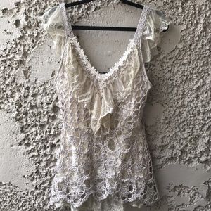 Summer top lace with crocheted overlay Med
